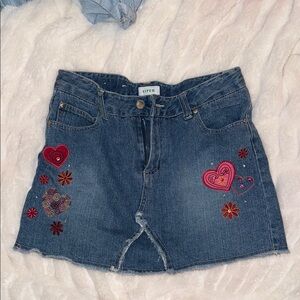 NWT Embroidered Denim Skirt with Heart Designs
